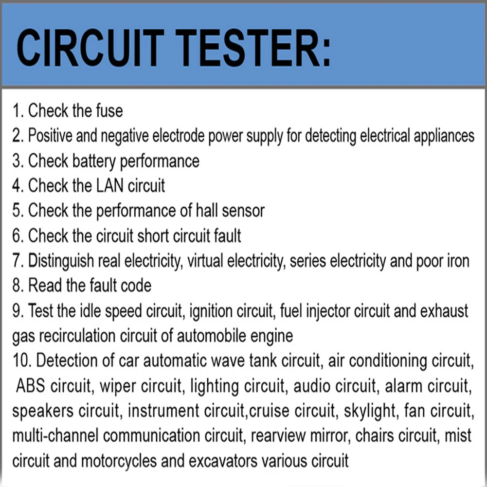 Durable Automotive Electric Circuit Electrical System Tester For Auto Boats Motorcycles
Durable Automotive Electric Circuit Electrical System Tester For Auto Boats Motorcycles