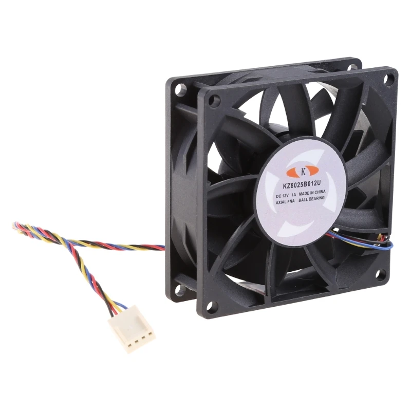 

KZ8025B012U Ball Bearing Fan 8CM 80MM 8025 80x80x25mm 12V 1.00A Violent Wind Capacity 4 Wire Fan with PWM Support