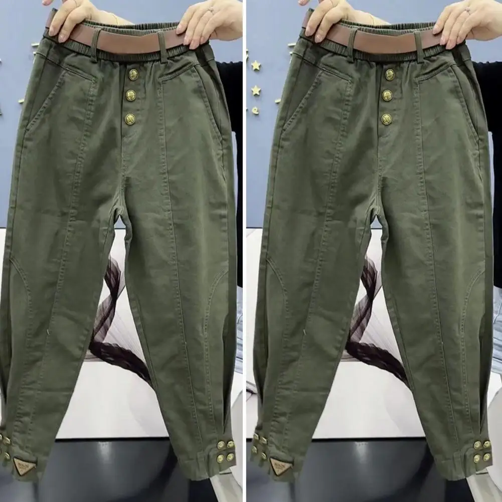 

Шаровары женские с эластичным поясом, теплые плотные брюки-карго с поясом на резинке и карманами, однотонные штаны