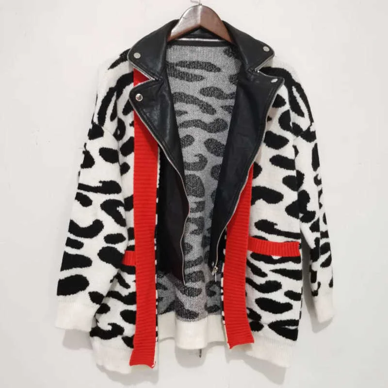 2022 Autumn New Fake Two Fashion Loose Knit Leather Jacket Fashion Trend Leopard Coat Oversize Ladies Zipper Outerwear
2022 Autumn New Fake Two Fashion Loose Knit Leather Jacket Fashion Trend Leopard Coat Oversize Ladies Zipper Outerwear
