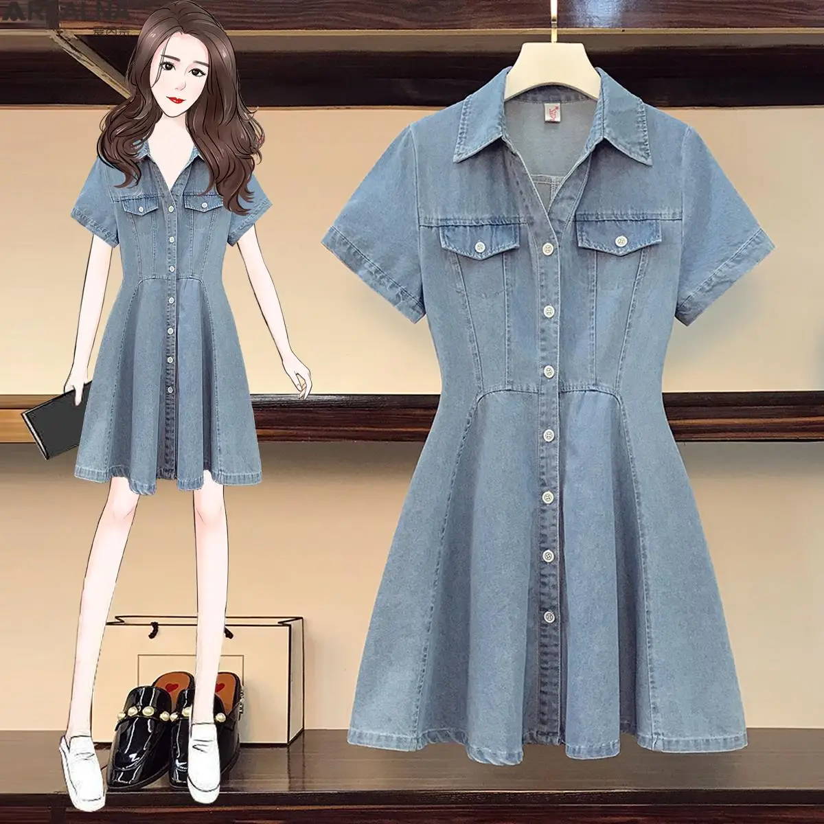Women's Denim Dress Lapel Single-breasted Korean fashion Slim A-Line mini dress Elegant party dresses for women 2022 Summer 4XL
Women's Denim Dress Lapel Single-breasted Korean fashion Slim A-Line mini dress Elegant party dresses for women 2022 Summer 4XL