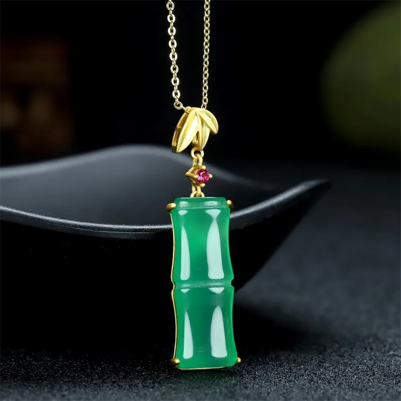 

Hot Selling Natural Hand-carve Jade Refined Copper Plating 24k Bamboo Necklace Pendant Fashion Jewelry Men Women Luck Gifts1