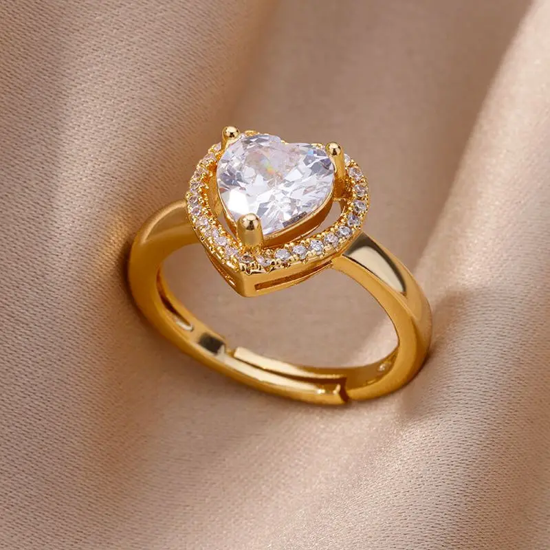 Zircon Heart Rings For Women Gold Plated Stainless Steel Adjustable Ring Engagement Wedding Anillos Aesthetic Jewelry Gift 2023
Zircon Heart Rings For Women Gold Plated Stainless Steel Adjustable Ring Engagement Wedding Anillos Aesthetic Jewelry Gift 2023