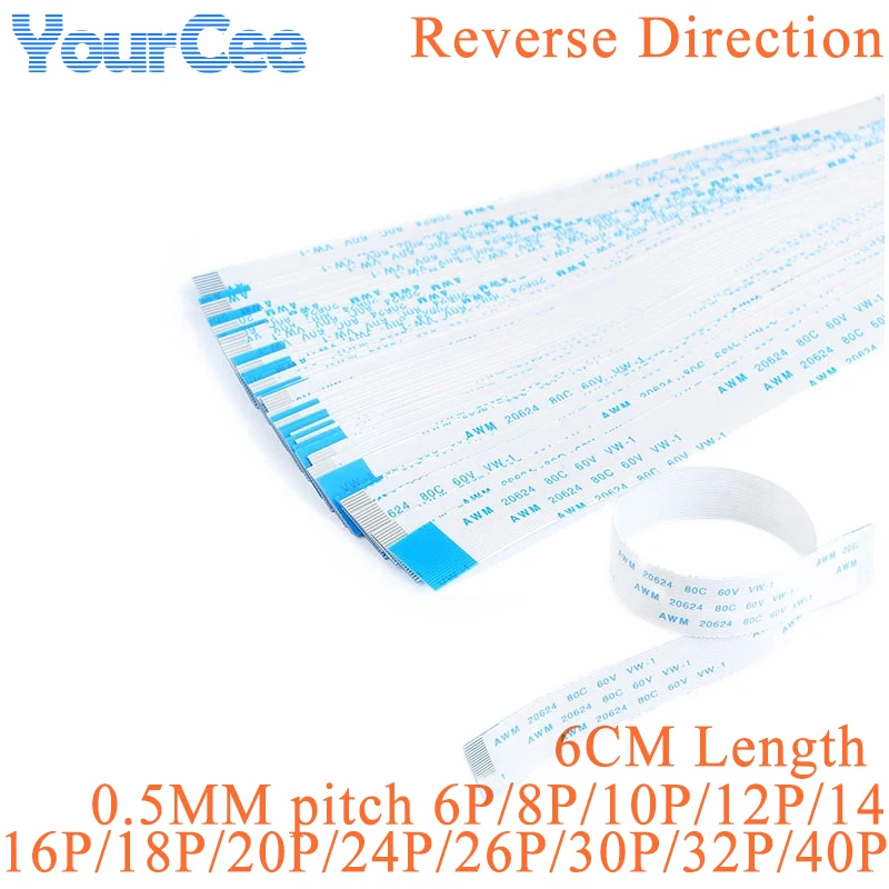 Гибкий плоский кабель FPC FFC, 10 шт., плоский кабель с обратным направлением, Шаг 6/8/10/12/14/16/18/20/24/26/30P/40P, 0,5 мм, длина 6 см
Гибкий плоский кабель FPC FFC, 10 шт., плоский кабель с обратным направлением, Шаг 6/8/10/12/14/16/18/20/24/26/30P/40P, 0,5 мм, длина 6 см