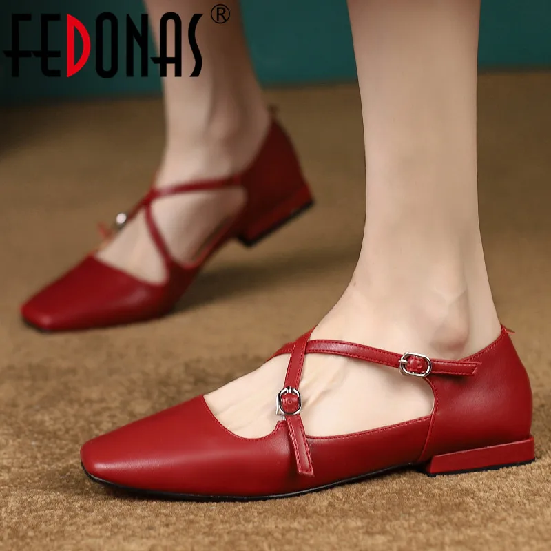 

Женские туфли-лодочки с перекрестной шнуровкой FEDONAS, черные туфли из натуральной кожи на низких каблуках, повседневная обувь для офиса на весну-осень