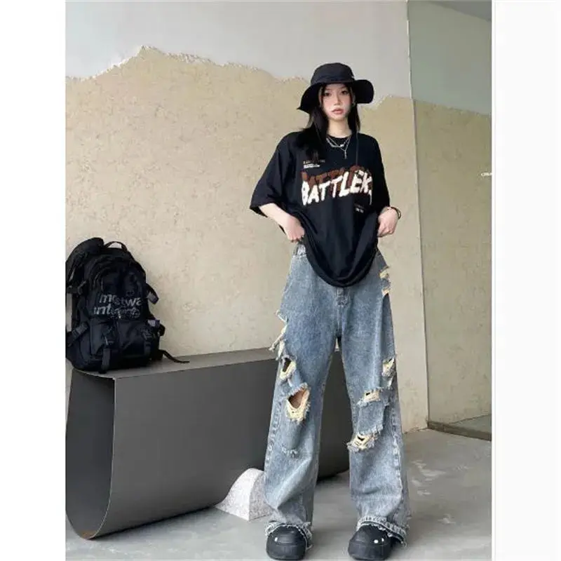 Style Retro Tattered Jeans Jeans Women's Large Size Fat Loose Personality Straight
Style Retro Tattered Jeans Jeans Women's Large Size Fat Loose Personality Straight