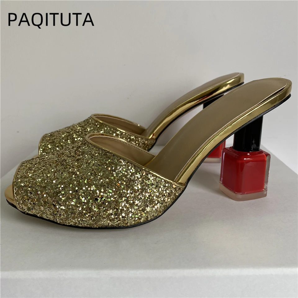 Individual Nail-Polish Strange Heel Sandals Women Bling Sequins Slingbacks Open Toe Summer Mules For Girls
Individual Nail-Polish Strange Heel Sandals Women Bling Sequins Slingbacks Open Toe Summer Mules For Girls