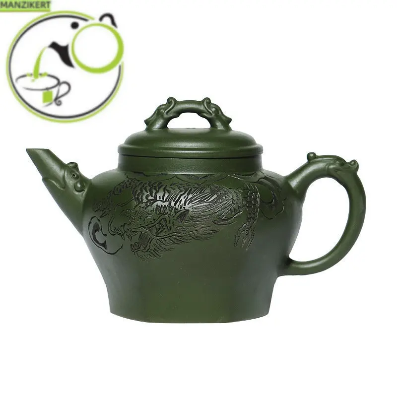 

250ml Chinese Yixing Purple Clay Teapots Famous Artists Handmade Hexagonal Shape Tea Pot Raw Ore Green Mud Kettle Zisha Tea Set