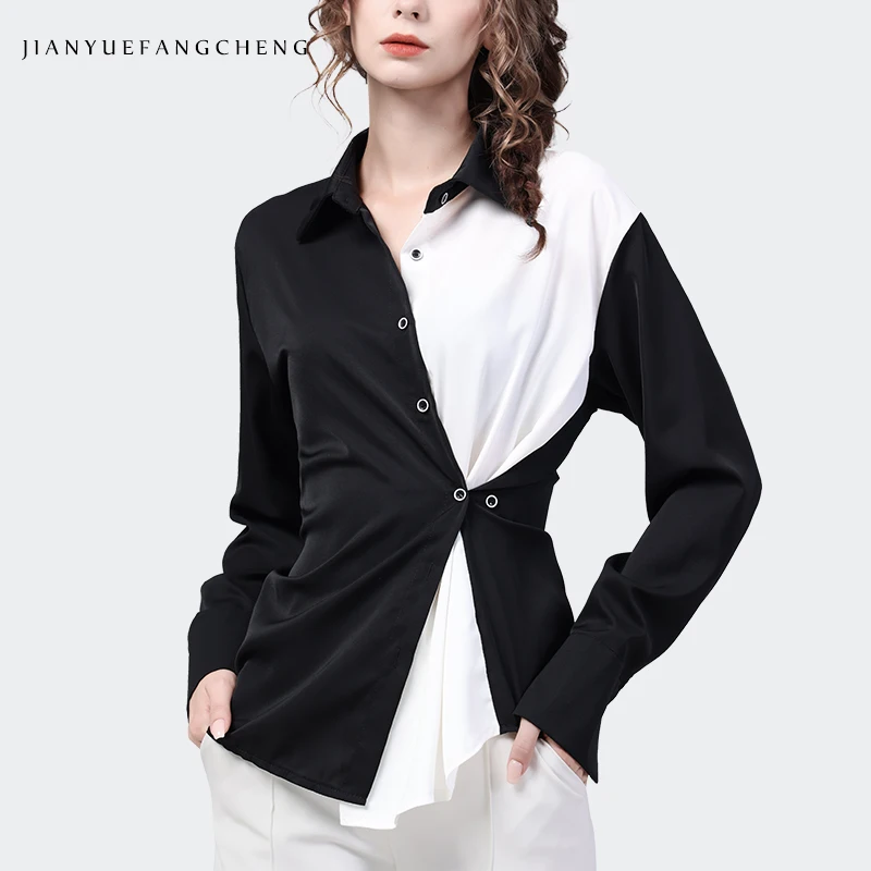 Fashion Black-White Contrast Color Women Long Sleeve Turn-Down Collar Button Shirt 2022 Autumn New Loose-Fit Tops Casual Blouse
Fashion Black-White Contrast Color Women Long Sleeve Turn-Down Collar Button Shirt 2022 Autumn New Loose-Fit Tops Casual Blouse
