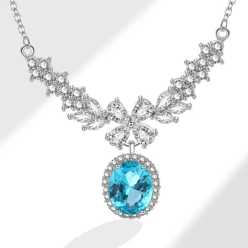 

Женское ожерелье из серебра 925 пробы, с синим кристаллом