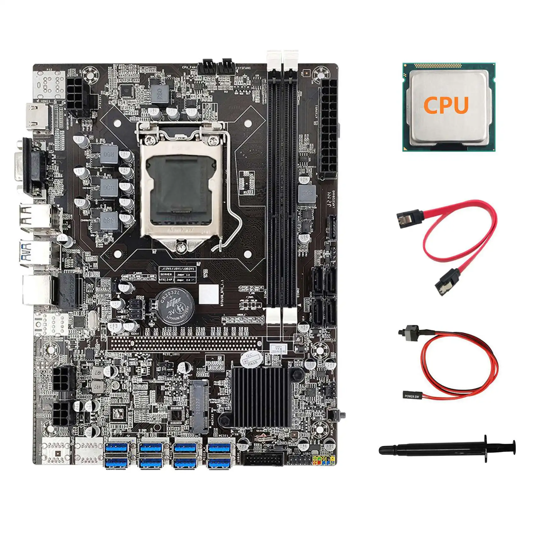 B75 ETH Mining Motherboard 8XPCIE to USB+Random CPU+Thermal Grease+SATA Cable+Switch Cable LGA1155 Miner Motherboard
B75 ETH Mining Motherboard 8XPCIE to USB+Random CPU+Thermal Grease+SATA Cable+Switch Cable LGA1155 Miner Motherboard