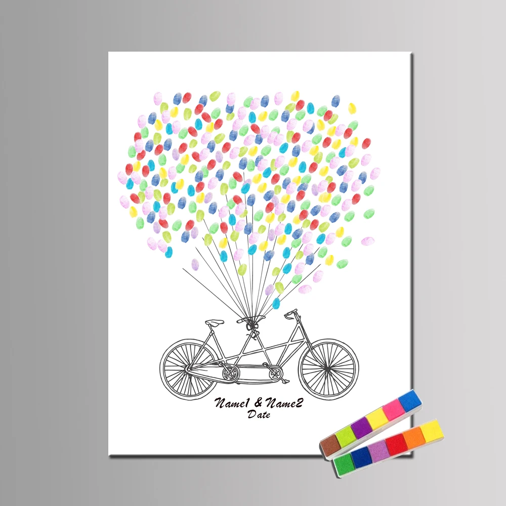 

1PC Multi Size Wedding Party Decoration Signature Guest Book Ceremony Fingerprint Balloon Bicycle Canvas Paintings With Ink Pad