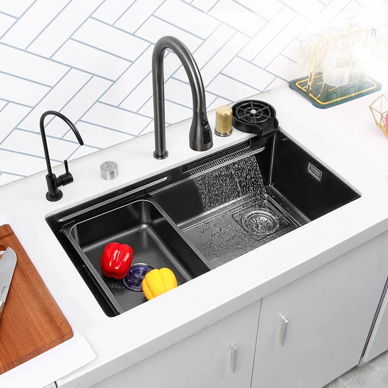 

Hidden waterfall Sink Undermount Kitchen sink Single Bowl Stainless Steel Sink Set Workstation Sink With Basket Strainer Drain