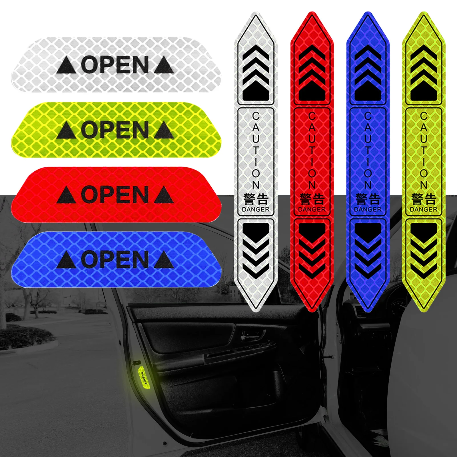 4pcs Car Door Stickers Safety Warning Mark OPEN CAUTION High Reflective Tape Auto Exterior Motorcycle Bike Helmet Sticker
4pcs Car Door Stickers Safety Warning Mark OPEN CAUTION High Reflective Tape Auto Exterior Motorcycle Bike Helmet Sticker