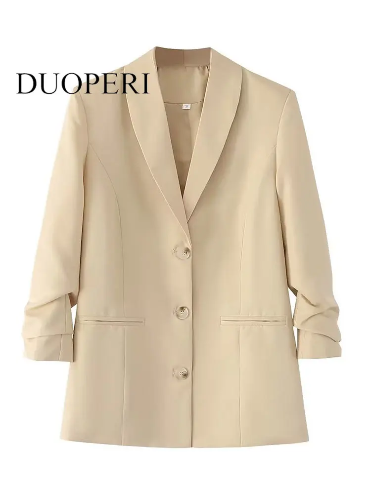 DUOPERI Women Fashion With Pockets Khaki Blazer Jacket Vintage Lapel Neck Single Breasted Long Sleeve Female Chic Outfits
DUOPERI Women Fashion With Pockets Khaki Blazer Jacket Vintage Lapel Neck Single Breasted Long Sleeve Female Chic Outfits