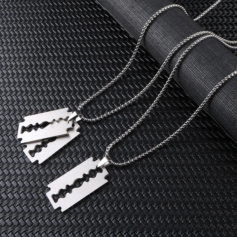 Fashion Silver Color Stainless Steel Razor Blades Pendant Necklaces Men Jewelry Steel Male Shaver Shape Sweater Neck. laune Gift
Fashion Silver Color Stainless Steel Razor Blades Pendant Necklaces Men Jewelry Steel Male Shaver Shape Sweater Neck. laune Gift