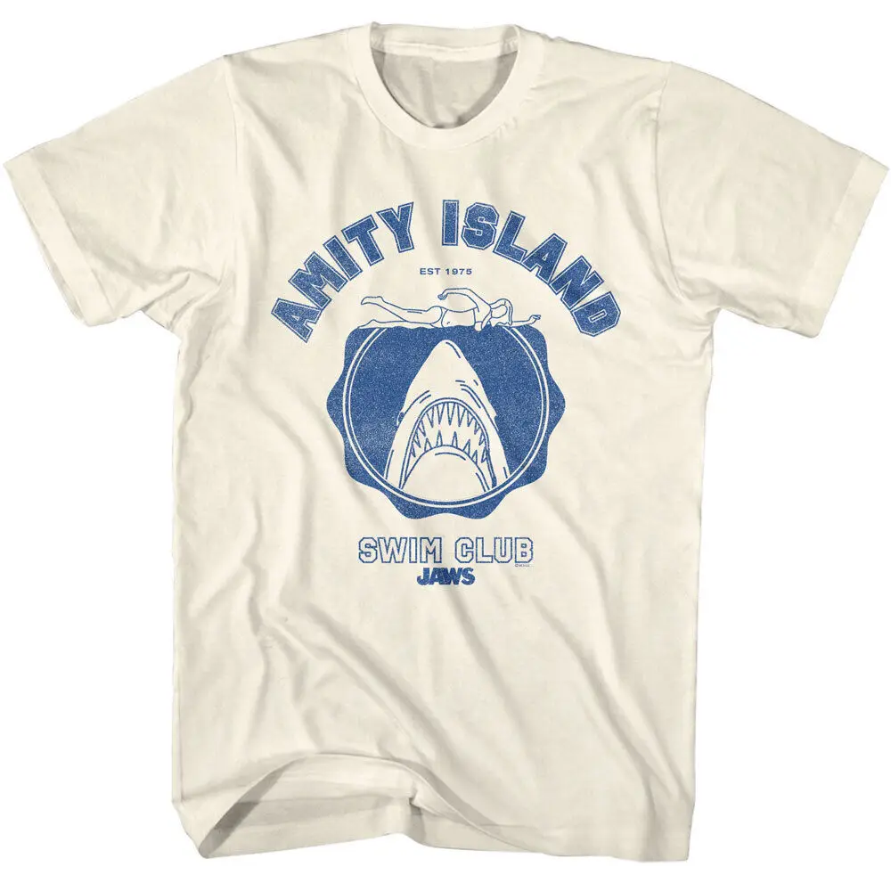 Мужская футболка Jaws 70-х годов Thriller Movie Amity Island Est 1975 Swim Club