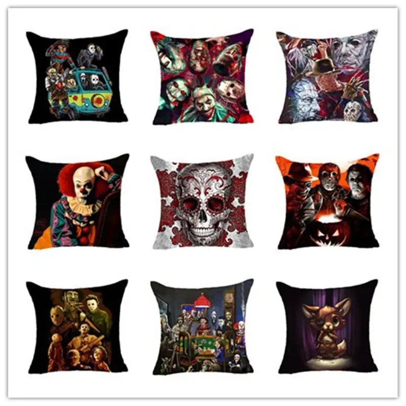 

American Horror Clown Printing Cushion Cover Peach Skin Home Decorative Pillows Cover for Sofa Car Cojines pillow cover