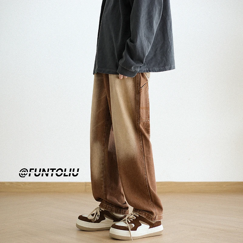 ZCSMLL Coffee color jeans men's American retro high street pants spring and autumn straight loose fried street wide-leg pants
ZCSMLL Coffee color jeans men's American retro high street pants spring and autumn straight loose fried street wide-leg pants