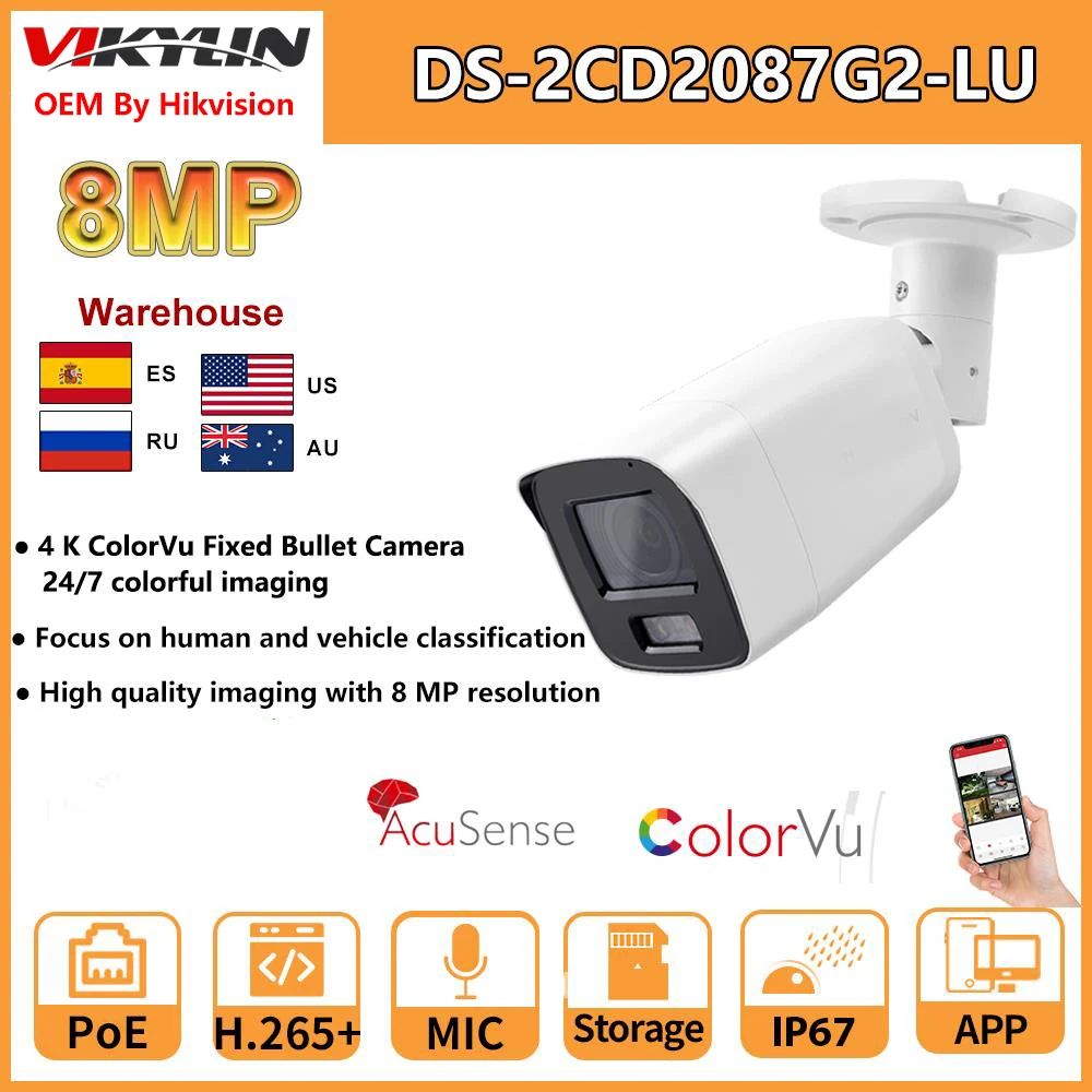 Vikylin IP Camera 4K 8MP ColorVu Bullet DS-2CD2087G2-LU PoE Built-in MIC Video Surveillance 24/7 Colorful Imaging Full Color
Vikylin IP Camera 4K 8MP ColorVu Bullet DS-2CD2087G2-LU PoE Built-in MIC Video Surveillance 24/7 Colorful Imaging Full Color