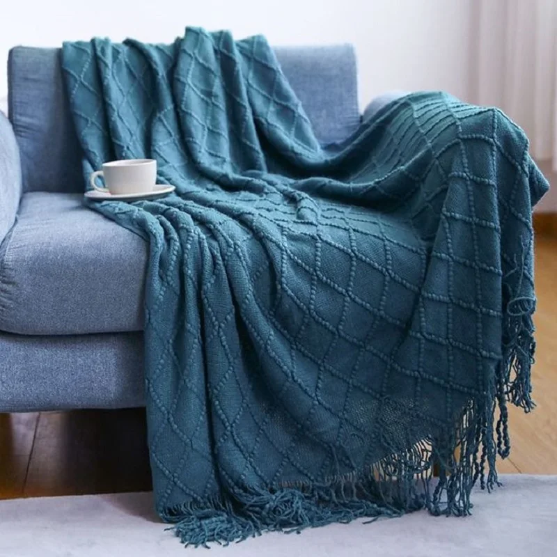 

Вязаное одеяло с кисточками, покрывало для дивана и кровати, мягкое теплое одеяло для путешествий, домашней комнаты, в нордическом стиле, бежевое, розовое, синее, серое покрывало для кровати