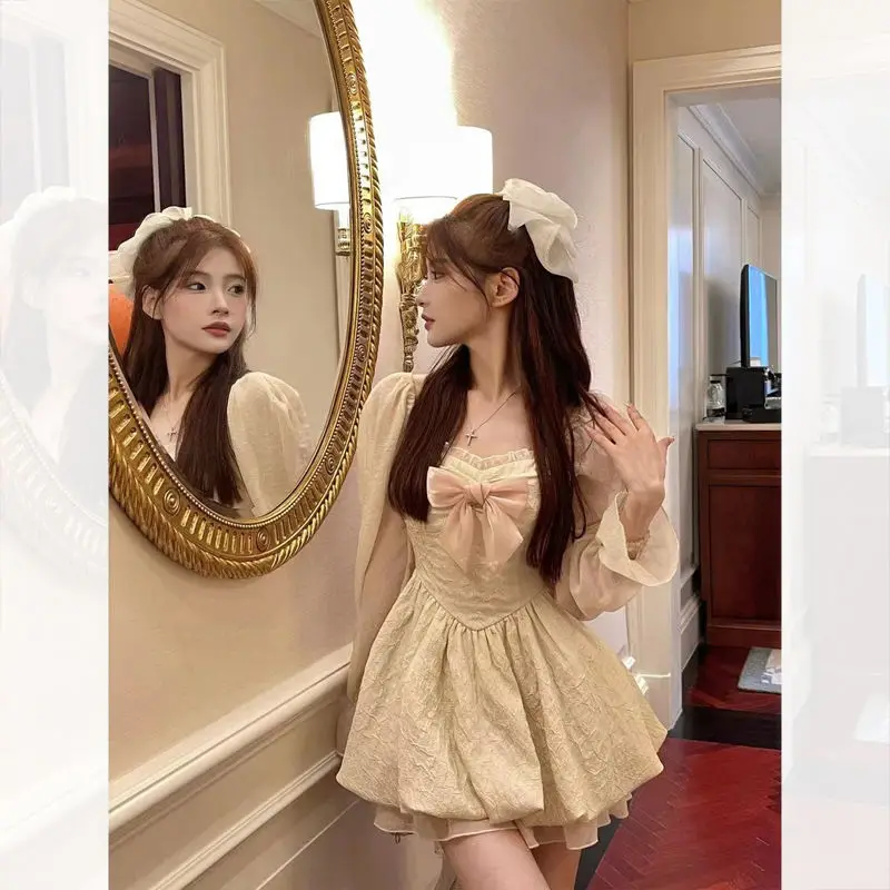 Escaping Princess Ball Gown Floral Bow Mixi Mini Dress Summer Female Fairy Puff Sleevep Korean Japanese Fashion Type Sweet Dress
Escaping Princess Ball Gown Floral Bow Mixi Mini Dress Summer Female Fairy Puff Sleevep Korean Japanese Fashion Type Sweet Dress