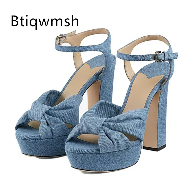 Blue Denim Platform Sandals Woman Open Butterfly Knot High Heels Lady Sexy Party Shoes
Blue Denim Platform Sandals Woman Open Butterfly Knot High Heels Lady Sexy Party Shoes