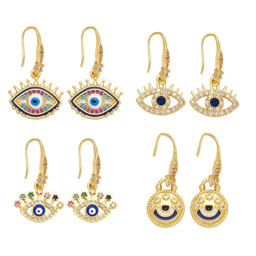 Fashion Gold Copper Ornament Devil Eye Earrings 2 Pieces Niche Design Inset Colorful Zircon Evil Eye Women's Pendants 
Fashion Gold Copper Ornament Devil Eye Earrings 2 Pieces Niche Design Inset Colorful Zircon Evil Eye Women's Pendants
