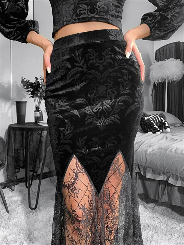 2023 New Dark Gothic Punk Style Velvet Fishtail Skirt Harajuku Vintage Black Y2K Lace Temperament Slim Stitching Hip Wrap Skirts
2023 New Dark Gothic Punk Style Velvet Fishtail Skirt Harajuku Vintage Black Y2K Lace Temperament Slim Stitching Hip Wrap Skirts