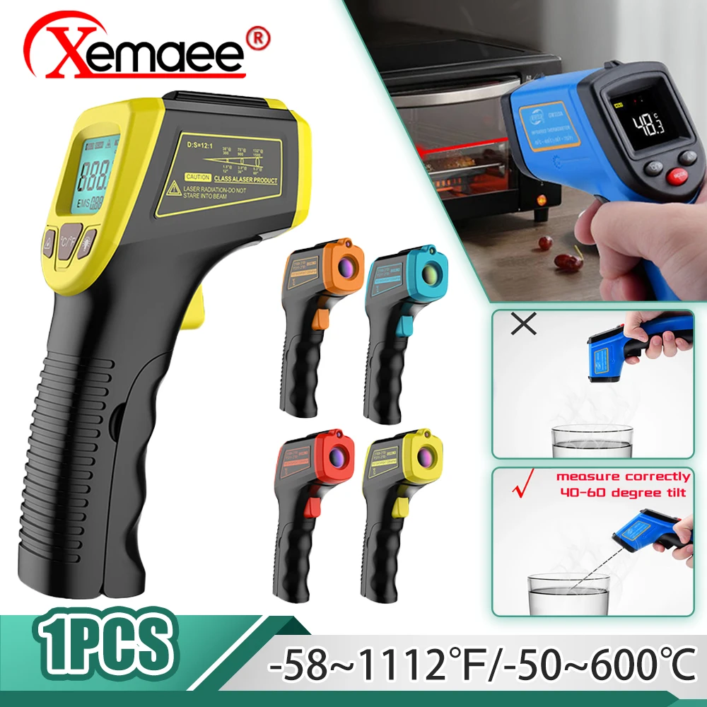 

-50 ~ 600℃ Infrared Thermometer Non-Contact Laser Temperature Gun IR Termometro LCD Light Alarm Pyrometer Imager CF Backlight