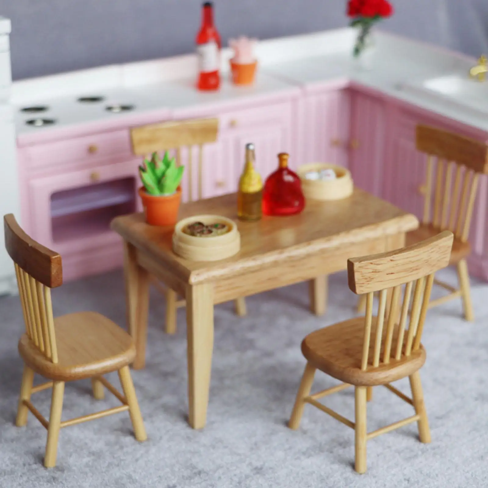 1/12 Scale Dollhouse Dining Set Model Wooden Simulation Furniture for Kids Gifts Kitchen Decoration BJD Doll Accessories
1/12 Scale Dollhouse Dining Set Model Wooden Simulation Furniture for Kids Gifts Kitchen Decoration BJD Doll Accessories