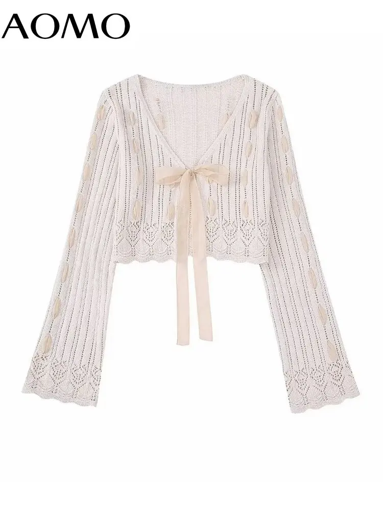 AOMO Women Bow Jaquard Hollow Crop Knit Cardigan Sweaters Long Sleeve Female Outerwear BE520A
AOMO Women Bow Jaquard Hollow Crop Knit Cardigan Sweaters Long Sleeve Female Outerwear BE520A