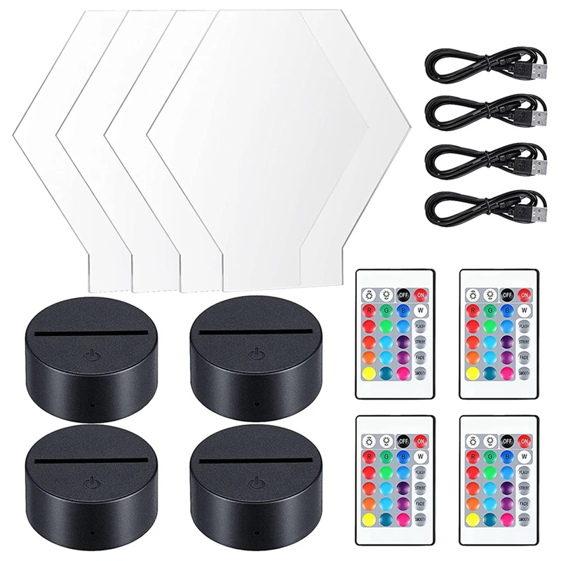 3D Night LED Light Lamp Base With 4 Clear Acrylic Sheets,Remote Controls Adjustable 16 Colors For Child Room Bar 
3D Night LED Light Lamp Base With 4 Clear Acrylic Sheets,Remote Controls Adjustable 16 Colors For Child Room Bar