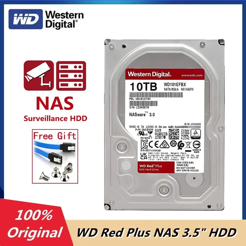 

Original Western Digital 10TB WD Red Plus NAS 3.5" Internal Hard Drive 7200 RPM SATA 6 Gb/s CMR 256MB Cache HDD