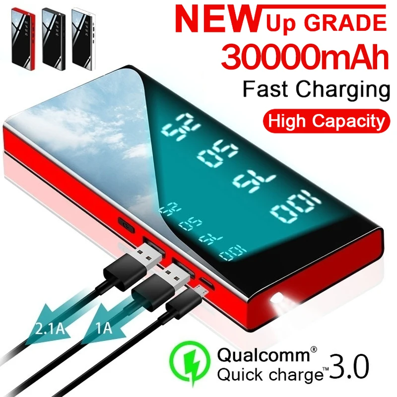 30000mAh Power Bank Mirror Screen Portable Powerbank Led Flashlight LCD Digital Display Fast Charging External Battery Charger
30000mAh Power Bank Mirror Screen Portable Powerbank Led Flashlight LCD Digital Display Fast Charging External Battery Charger