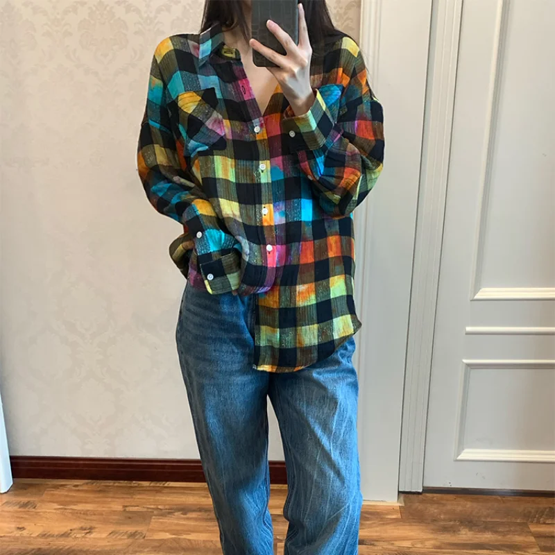 100% Cotton Women Tops 2022 Autumn New York Rock Multicolored Plaid Loose Shirt
100% Cotton Women Tops 2022 Autumn New York Rock Multicolored Plaid Loose Shirt