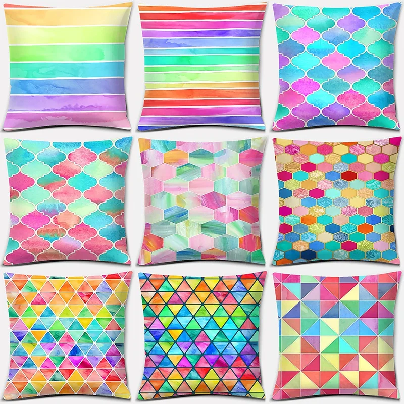 Color stripes geometric series pattern pillowcase square pillowcase home office decoration (45cm*45cm)
Color stripes geometric series pattern pillowcase square pillowcase home office decoration (45cm*45cm)