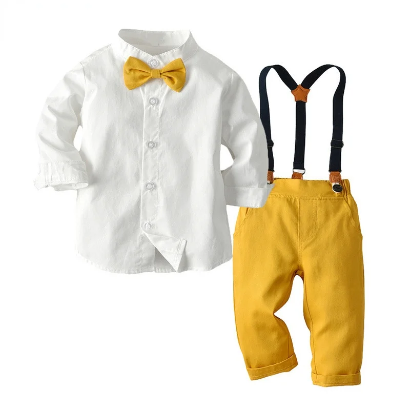

Fashion Kids Boy Gentleman Clothing Set Long Sleeve White Shirt Tops+Overalls Clothes Outfit Boy Formal Suit Bebes