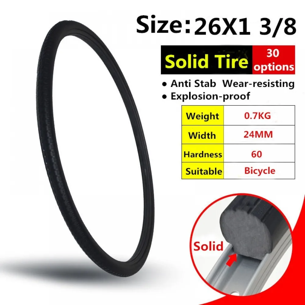 

26*1 3/8 Black MTB Solid Fixed Gear Road Bike Tire Bicycle Tire Cycling Tubeless Tyre 26X1.375 Tire Bicycle Tires Bike Tire 26