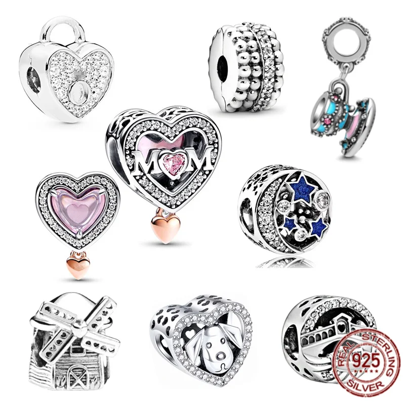 

New Arrivals 925 Sterling Silver Two-tone Openwork Mom & Heart Charm Bead for Women Fit Original Pandora Bracelet Jewelry Gift