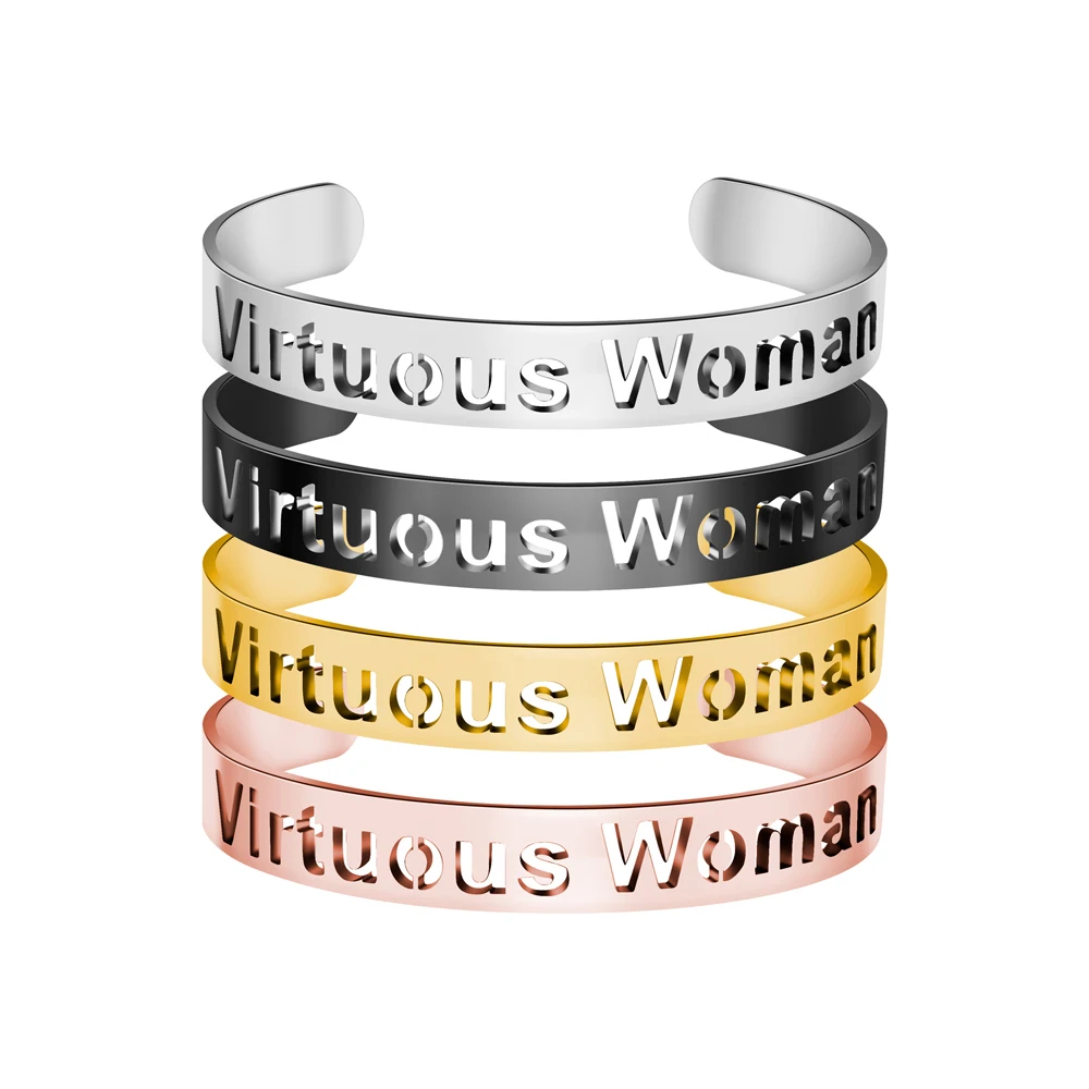 4pcs Virturous Woman Bangle Stacking Stainless Steel Bangle 10mm Cuff Bracelet for Mothers Day Gift Cutout Words Bangle
4pcs Virturous Woman Bangle Stacking Stainless Steel Bangle 10mm Cuff Bracelet for Mothers Day Gift Cutout Words Bangle