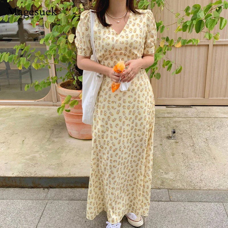 Summer Women Floral Dress Elegant V-neck High Waist Slim Printed Dress for Women Puff Sleeve Yellow Long Dress Vestido New 15445
Summer Women Floral Dress Elegant V-neck High Waist Slim Printed Dress for Women Puff Sleeve Yellow Long Dress Vestido New 15445
