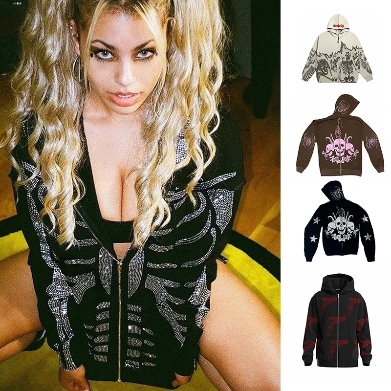 Skeleton Oversized full zip up over face Diamond Hoodies Women Jacket Outwear Japanese Streetwear Hooded High Street Vintage
Skeleton Oversized full zip up over face Diamond Hoodies Women Jacket Outwear Japanese Streetwear Hooded High Street Vintage