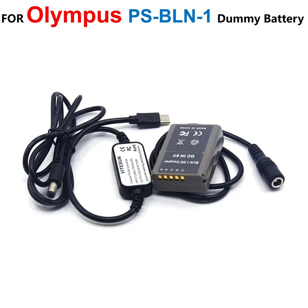 

BLN-1 DC Coupler PS-BLN1 Dummy Battery+USB Type C Power Cable Adapter For Olympus OM-D E-M5 II 2 E-M1 PEN F E-P5 Digital Camera