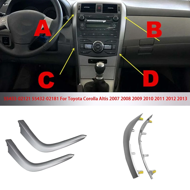 

1Set Center Air Vents Chrome Trim Strip For Toyota Corolla Altis 2007-2013 Dashboard Lower+Upper Trim Cover Silver Grey