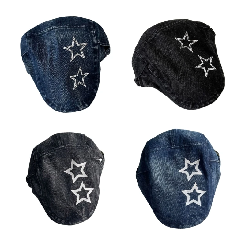 Men Women Washed Denim Berets Artist Duckbill Hat Casual Newsboy Cap with Star Pattern Unisex Peaked Cap Jeans Hats
Men Women Washed Denim Berets Artist Duckbill Hat Casual Newsboy Cap with Star Pattern Unisex Peaked Cap Jeans Hats