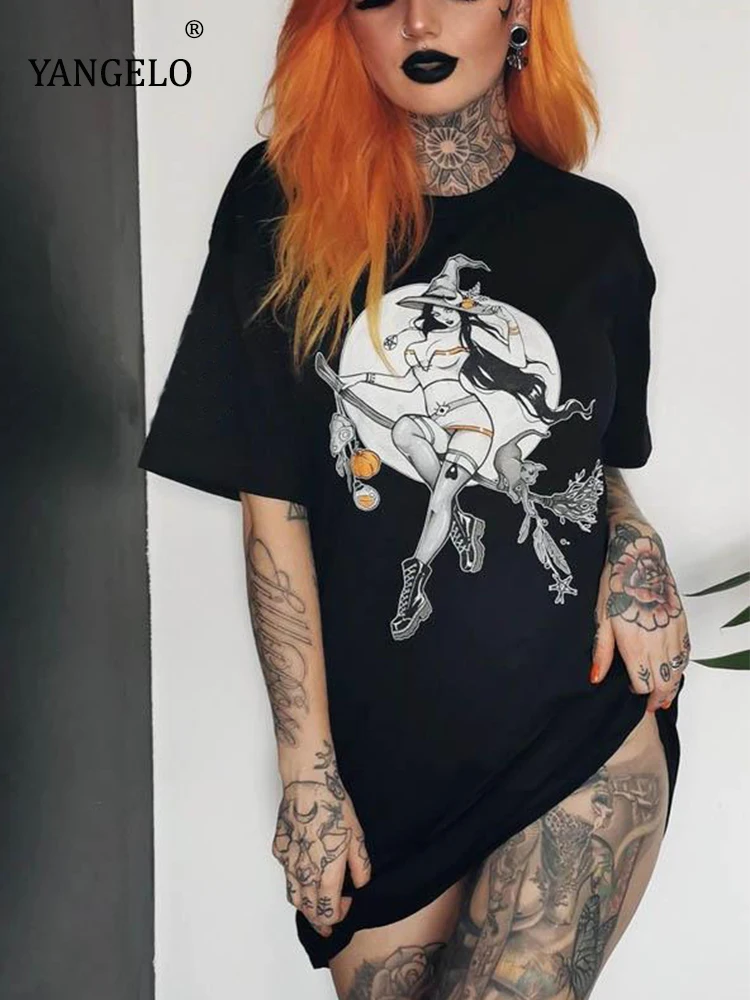 Yangelo Gothic Punk Sexy Witches Pattern Women Tshirt Dress Black Graphic Tops Fairy Grunge Egirls Long Pullover Loose Vestidos
Yangelo Gothic Punk Sexy Witches Pattern Women Tshirt Dress Black Graphic Tops Fairy Grunge Egirls Long Pullover Loose Vestidos