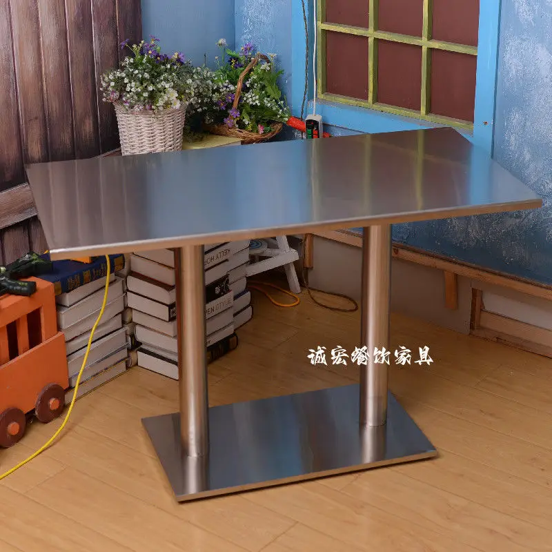 

QB5 net red stainless steel table canteen cafe snack bar bar restaurant rectangular stainless steel dining table and chairs