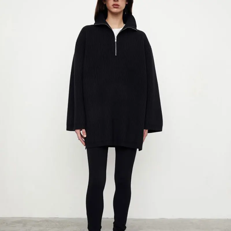 Women Sweater Autumn and Winter New Black Wool Fisherman Zipper Hem Slit Knit Sweater
Women Sweater Autumn and Winter New Black Wool Fisherman Zipper Hem Slit Knit Sweater