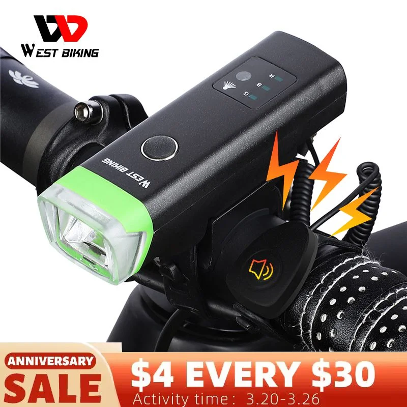WEST BIKING Bike Light With Horn Rechargeable Smart Waterproof Bicycle Flashlight 5 Sound Modes Bike Bell Auto-Sensing Lamp Sets
WEST BIKING Bike Light With Horn Rechargeable Smart Waterproof Bicycle Flashlight 5 Sound Modes Bike Bell Auto-Sensing Lamp Sets